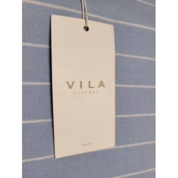 Vila Celestial Blue Ruffled Striped Knee Length Dress Size S New - Picture 2 of 11